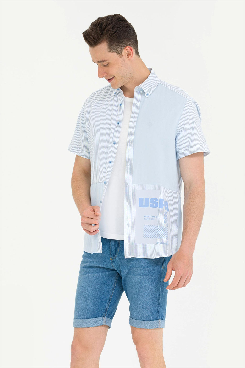 U. S. Polo Assn / Мужская синяя рубашка с коротким рукавом - U.s. polo assn фото 10