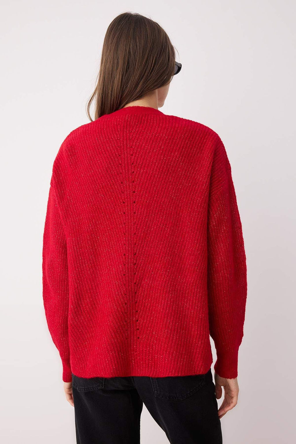 K?rm?z? Genis Kal?p Yumusak Dokulu Cep Detayl? Triko H?rka TWOAW24HI00133