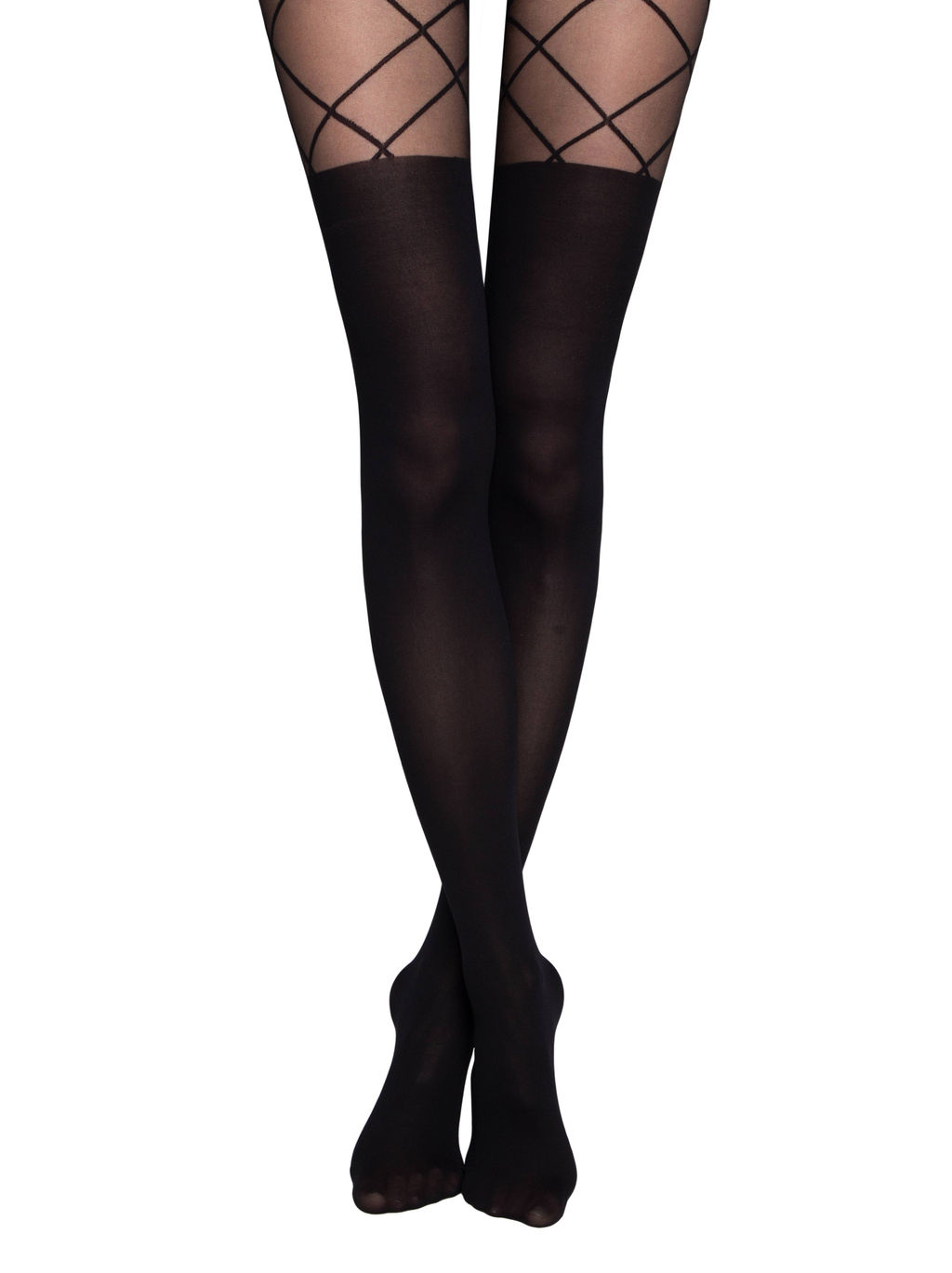 Колготки фантазийные CONTE Колготки с имитацией гольфинов и рисунком ромбы CONCEPT nero  фото 7