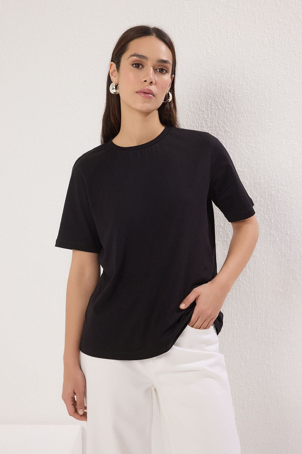 Siyah-Siyah Basic %100 Pamuk Bisiklet Yaka 2li Paket Orme T-Shirt TWOSS20TS0141