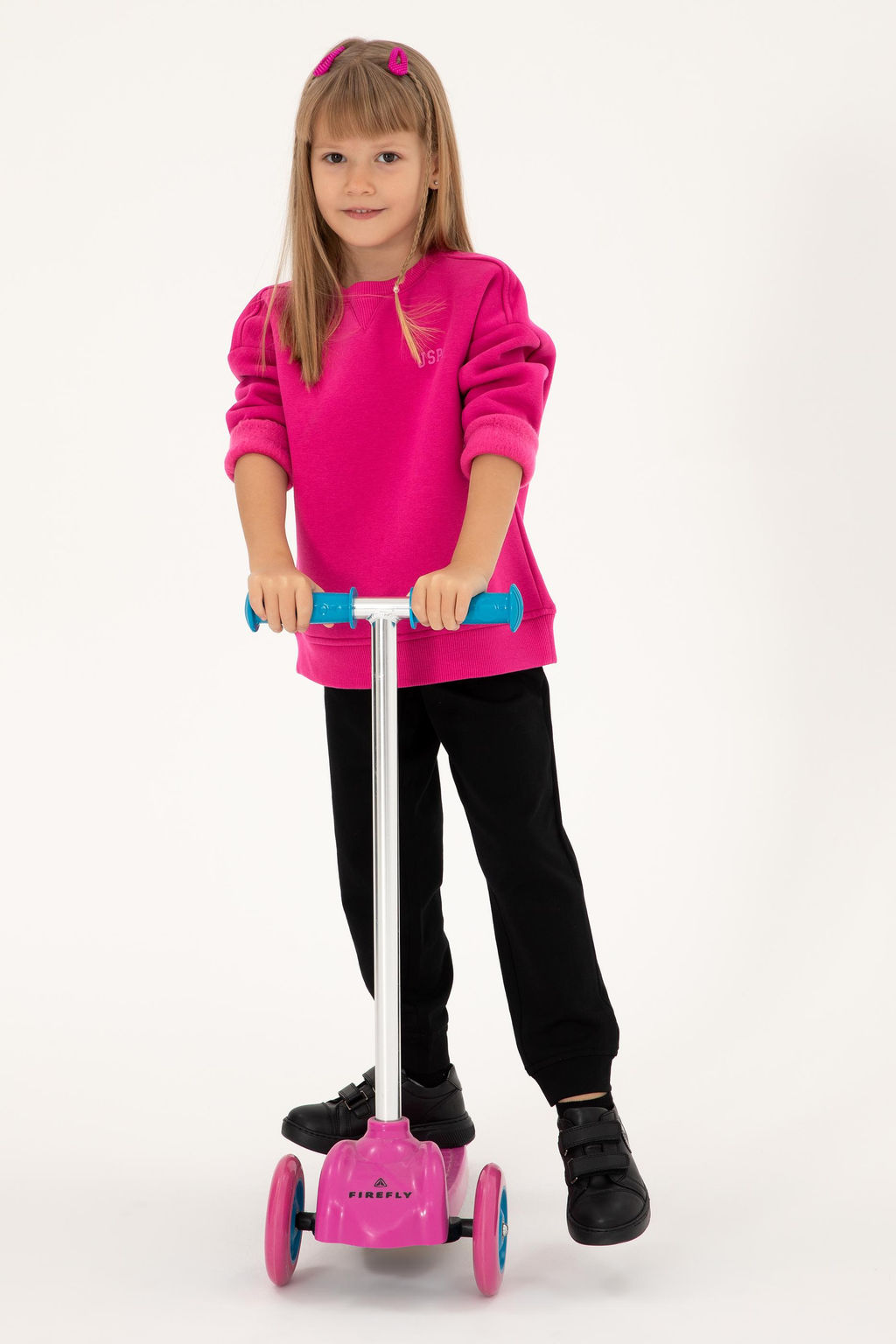 K_z _ocuk Fu_ya _ardonlu Bisiklet Yaka Basic Sweatshirt