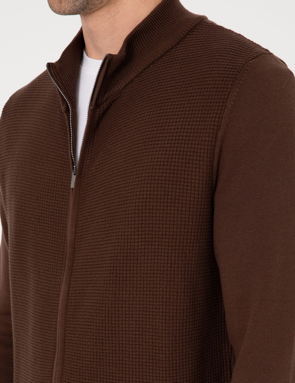 Kahverengi Slim Fit Fermuarl_ Triko H_rka