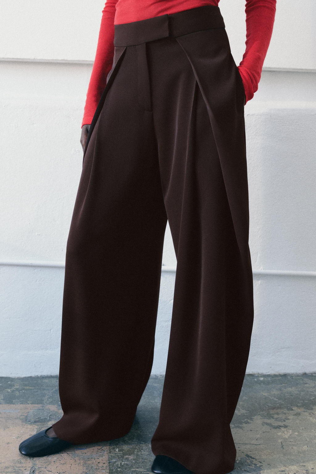 PANTAL?N WIDE LEG ZW COLLECTION / Marr?n - Zara фото 2