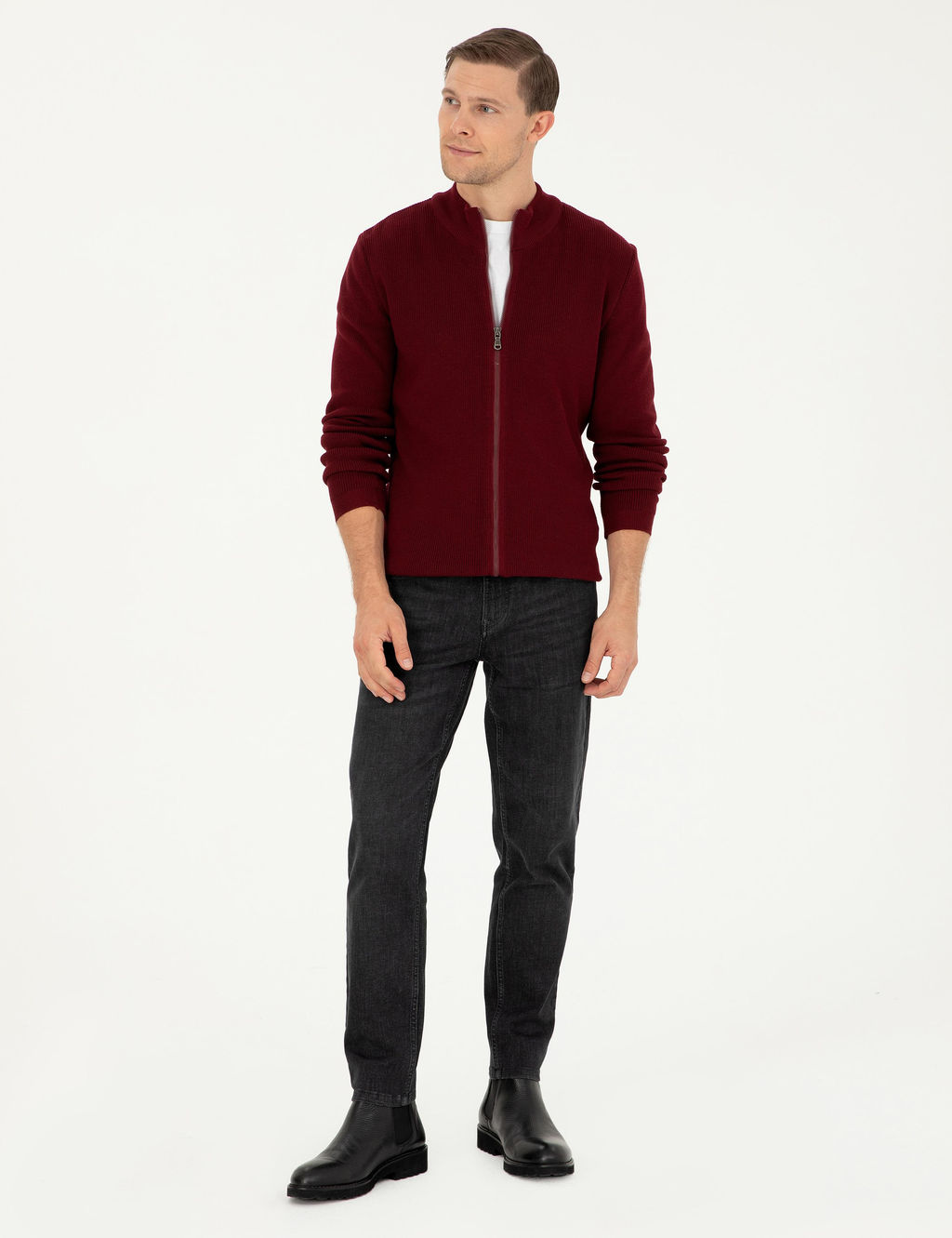 Бордово-красный приталенный трикотажный кардиган - Cacharel фото 5