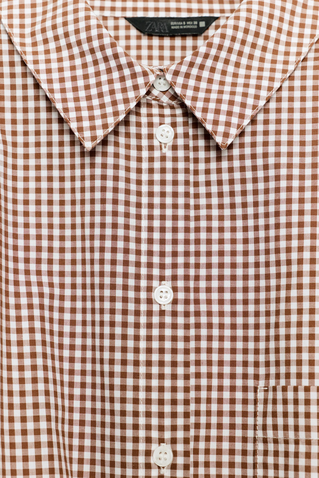 CAMISA CORTA CUADRO VICHY / marron/blanco