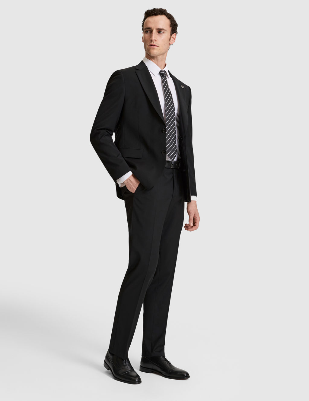 Siyah Slim Fit %100 Y_n Mono Yaka Tak_m Elbise