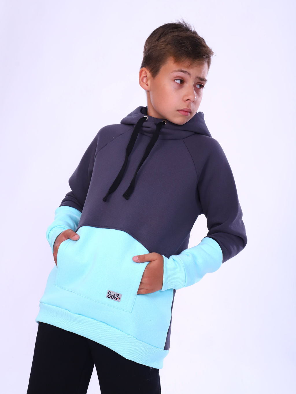 Толстовка "Колор" серый-бирюза