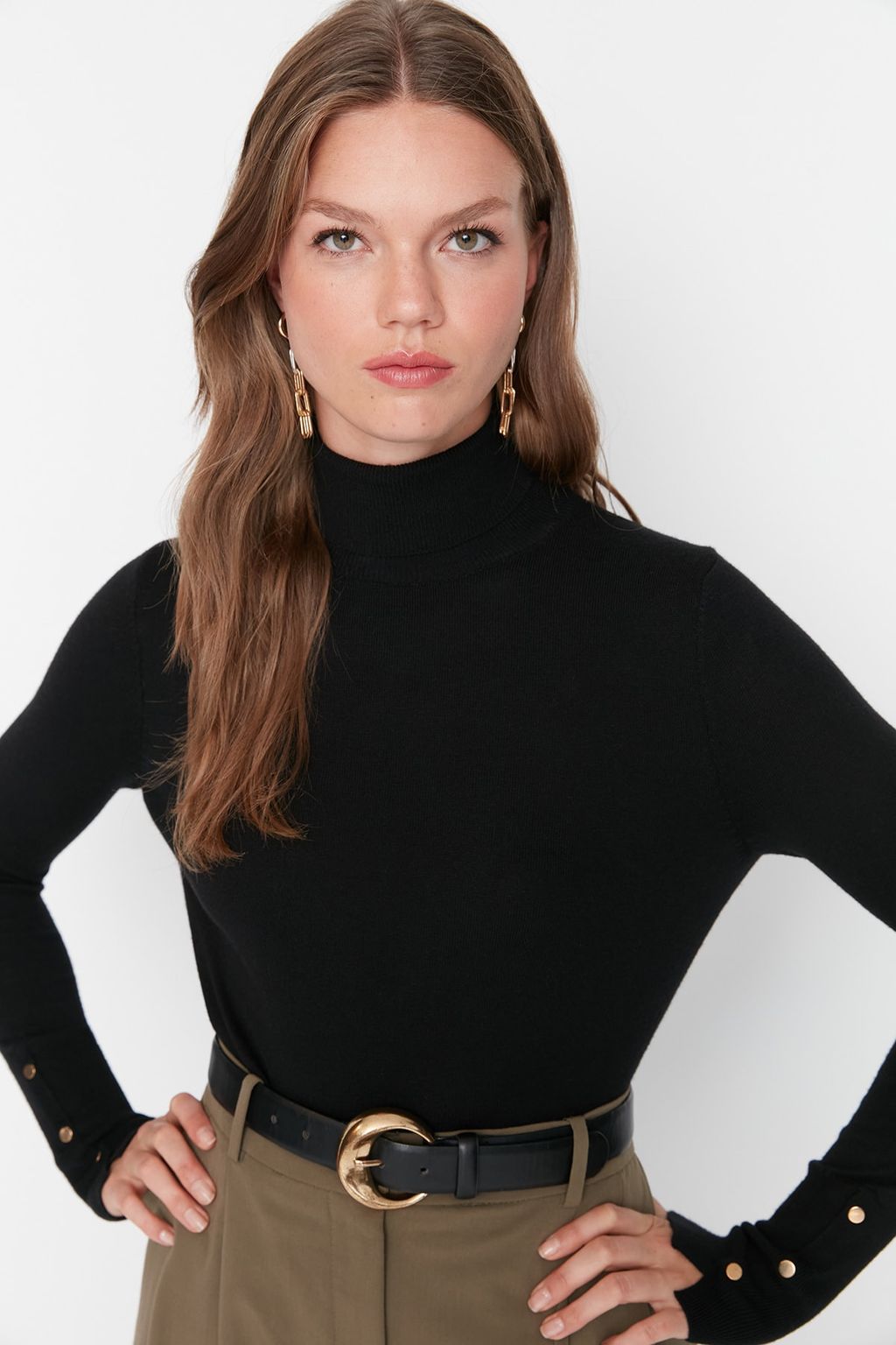 Siyah Merserize Gorunumlu Premium Iplik / Ozel Iplik Basic Triko Kazak TWOAW23KZ01514