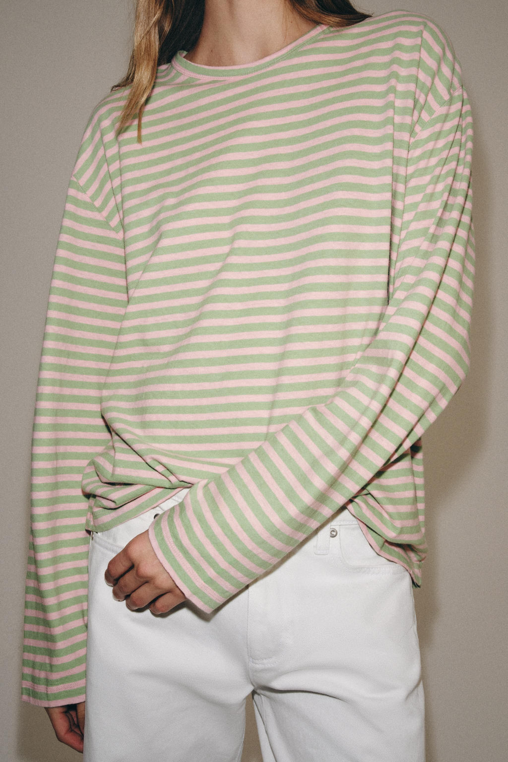 CAMISETA ALGOD?N Y LINO RAYAS / Menta - Zara фото 4