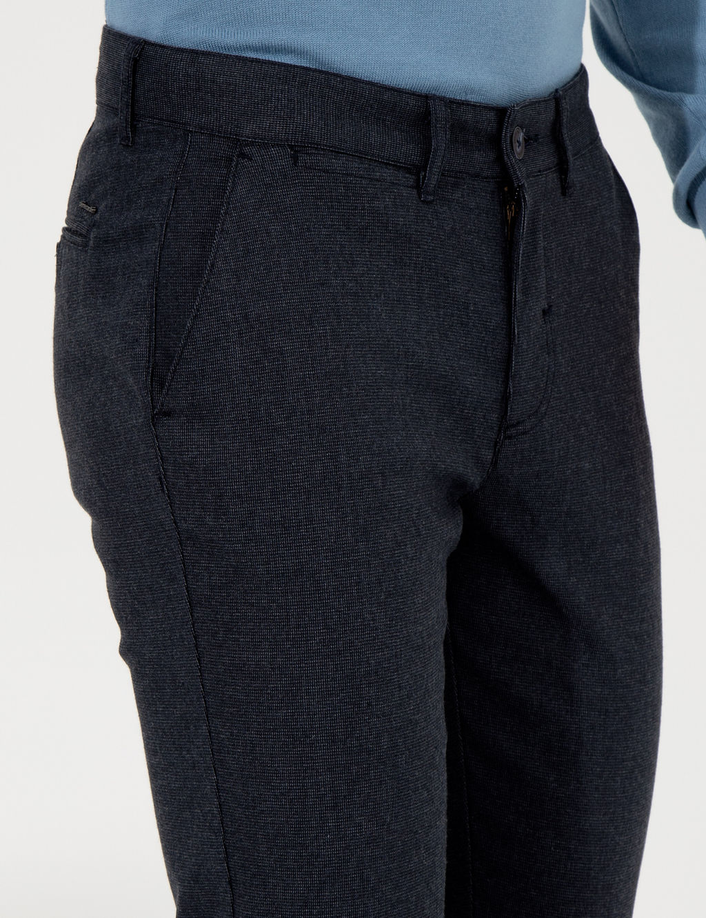 Lacivert Slim Fit Keten Kar___ml_ Kanvas Pantolon