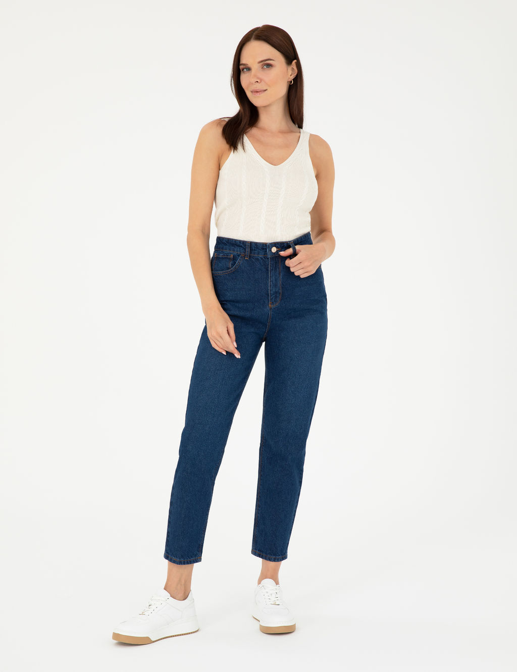 Koyu _ndigo Mom Fit Jean Pantolon