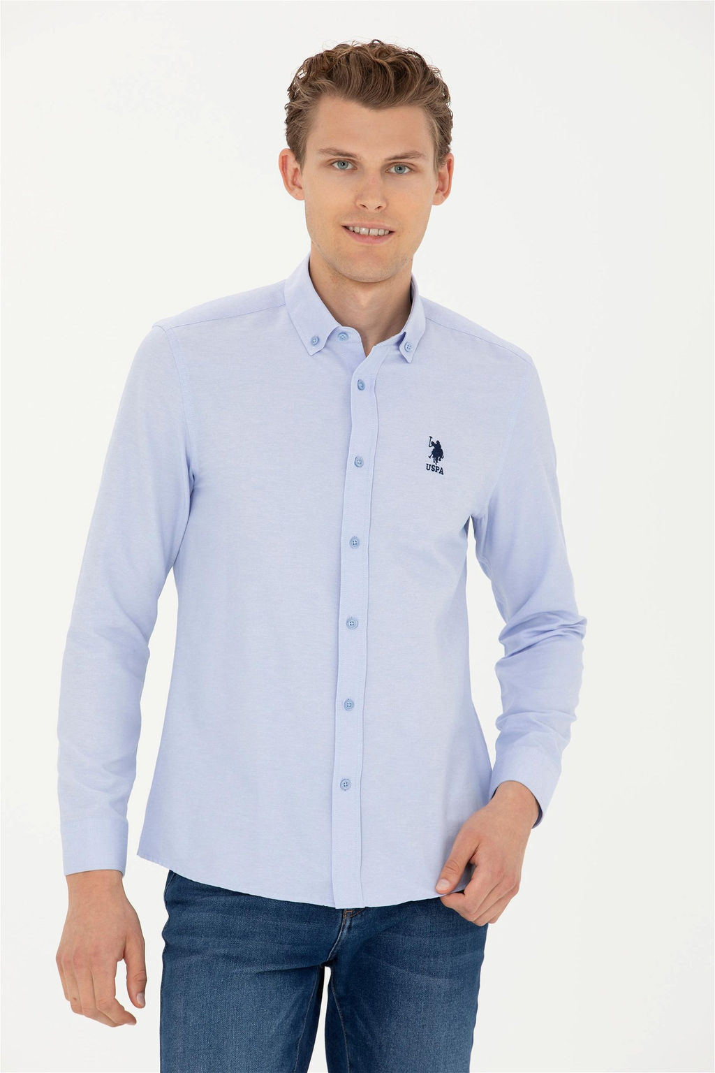 Мужская синяя базовая рубашка с длинным рукавом Неожиданная скидка в корзине - U.s. polo assn фото 2