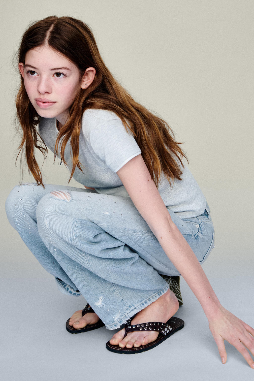 JEANS BALLOON ROTOS Y STRASS / Azul claro