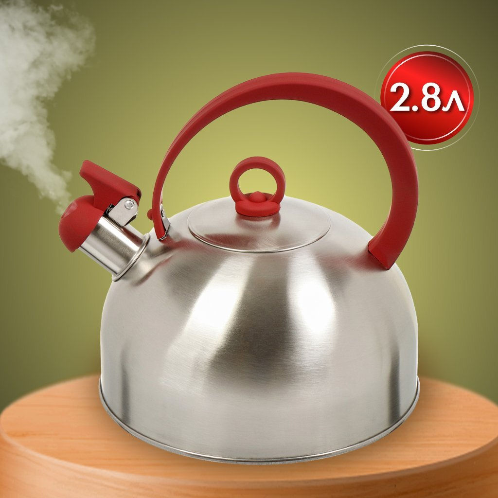 Чайник нерж. сталь, 2.8 л, со свистком, зеркальн., ручка с покр., нейлон, Daniks, индукция GS-04003  фото 8