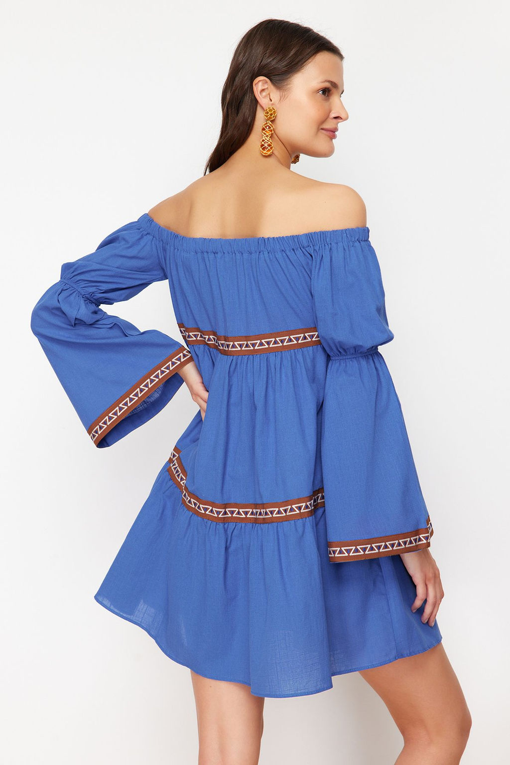 Saks Mini Dokuma F?rf?rl? Plaj Elbisesi TBESS24EL00090 - Trendyolmilla фото 6