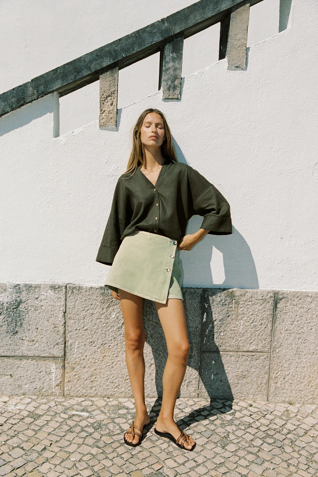 WIDE-SLEEVE LINEN BLEND SHIRT - Zara фото 2