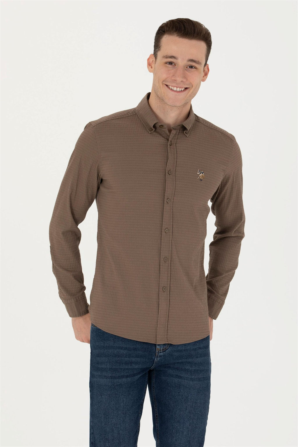 U. S. Polo Assn Мужская рубашка цвета хаки с длинным рукавом - U.s. polo assn фото 8