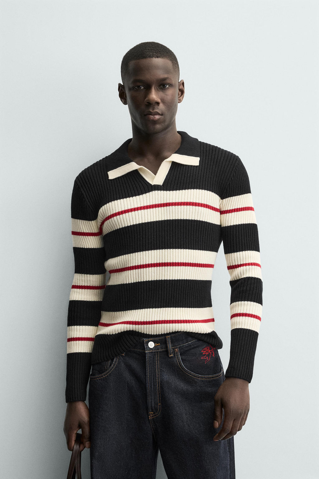 STRIPED JACQUARD KNIT POLO SHIRT - Zara фото 2