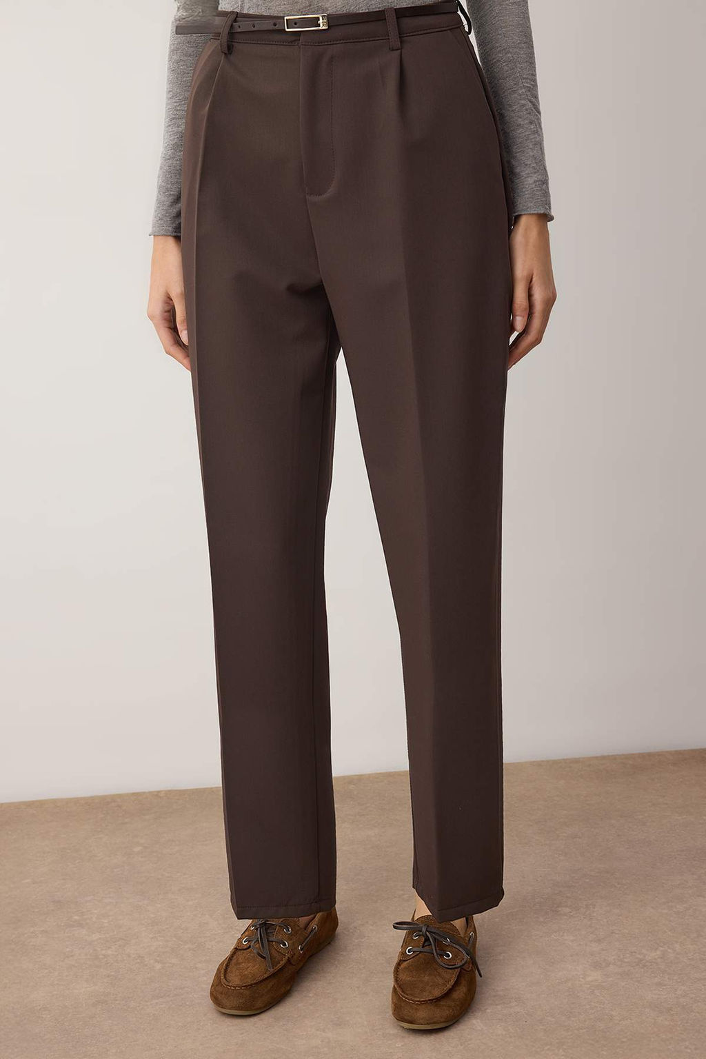 Kahverengi Kemerli Havuc/Salvar Kal?p Dokuma Pantolon TWOAW26PL00167