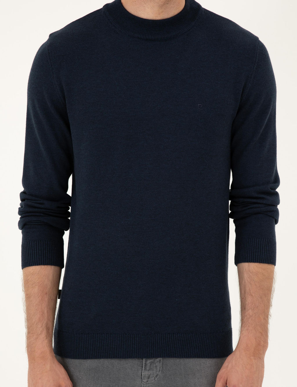Lacivert Melanj Slim Fit Yar_m Bal_k__ Yaka Basic Triko Kazak - Pierre cardin фото 6