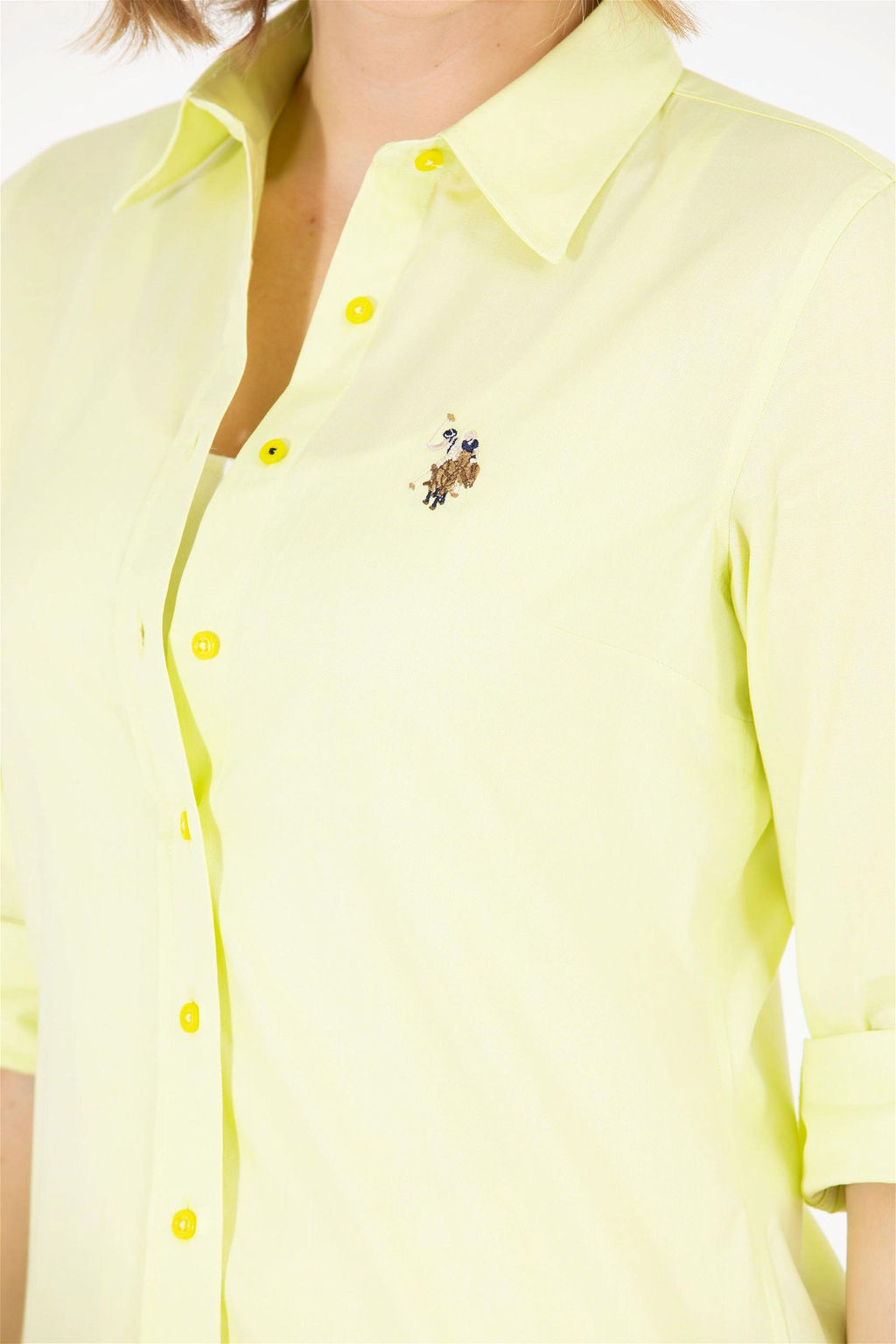 Женская неоново-желтая базовая рубашка с длинным рукавом Неожиданная скидка в корзине - U.s. polo assn фото 7