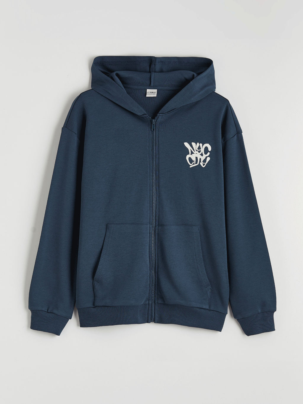 Kap??onlu NYC Bask?l? Erkek ?ocuk Fermuarl? Sweatshirt