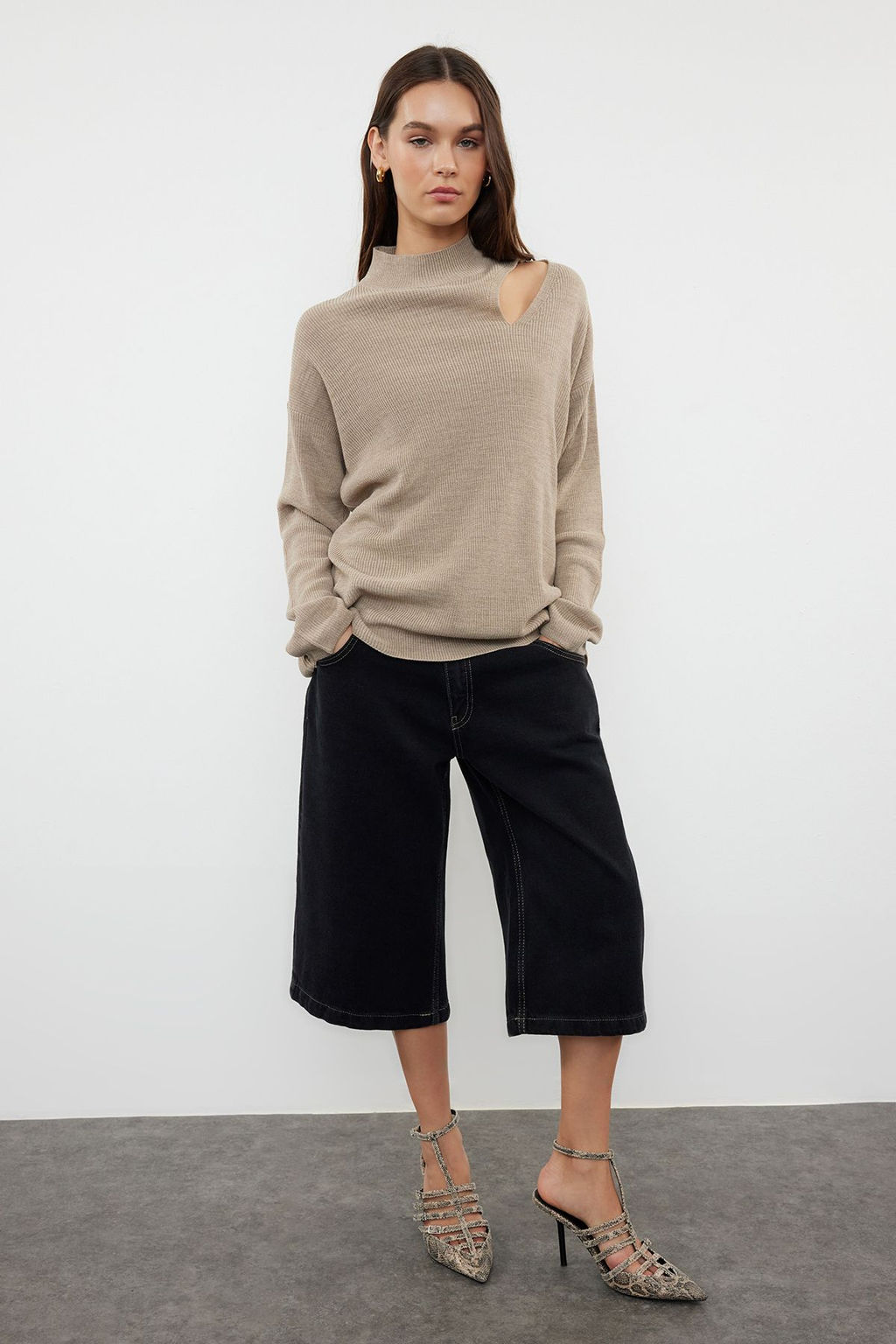 Vizon Genis Kal?p Pencere/Cut Out Triko Kazak TWOAW24KZ00342 - Trendyolmilla фото 2