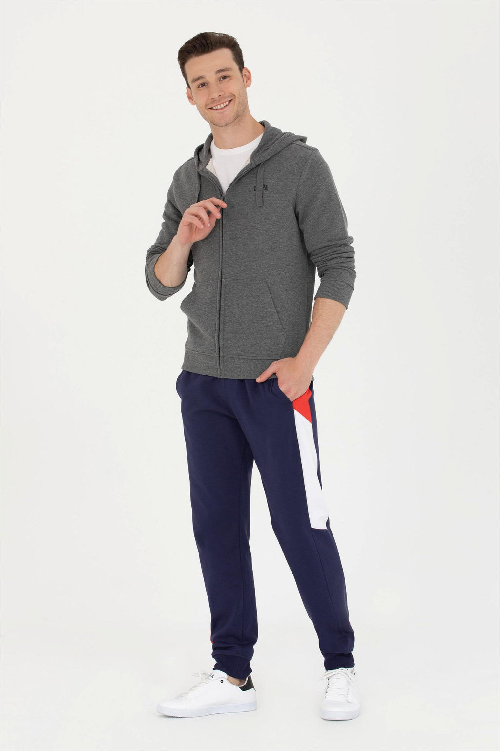 U. S. Polo Assn Мужской вязаный кардиган антрацитового меланжевого цвета с капюшоном - U.s. polo assn фото 11