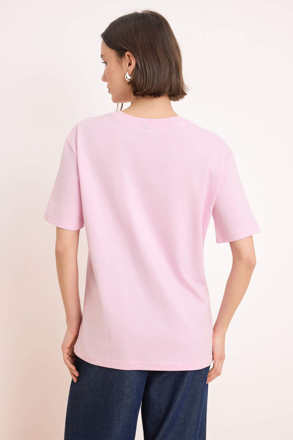 Pembe Slogan Oversize/Genis Kal?p Dusuk Kol K?sa Kollu %100 Pamuk Orme T-Shirt TWOSS26TS00190 - Trendyolmilla фото 4