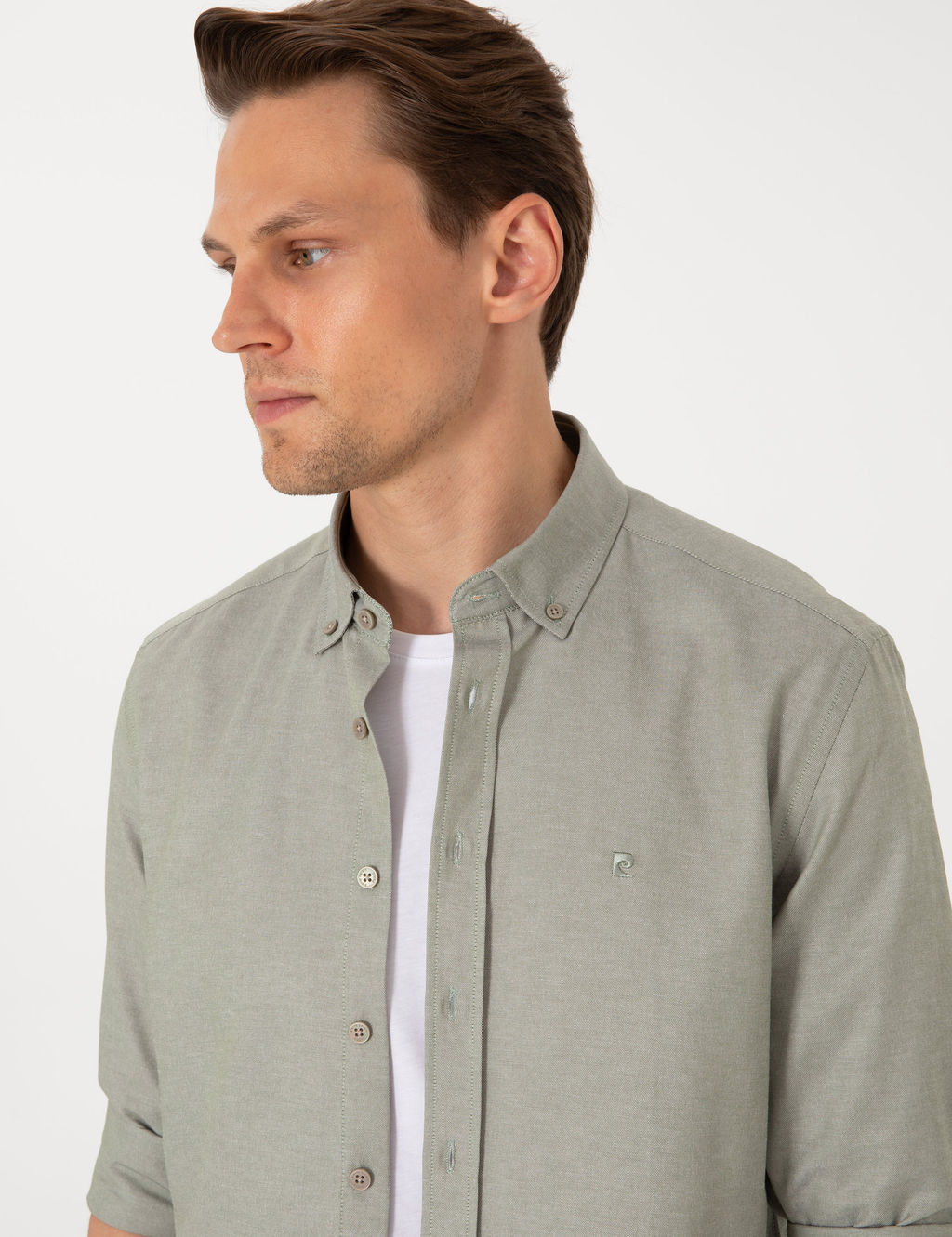 Haki Oxford Slim Fit Kolay _t_lenebilir G_mlek