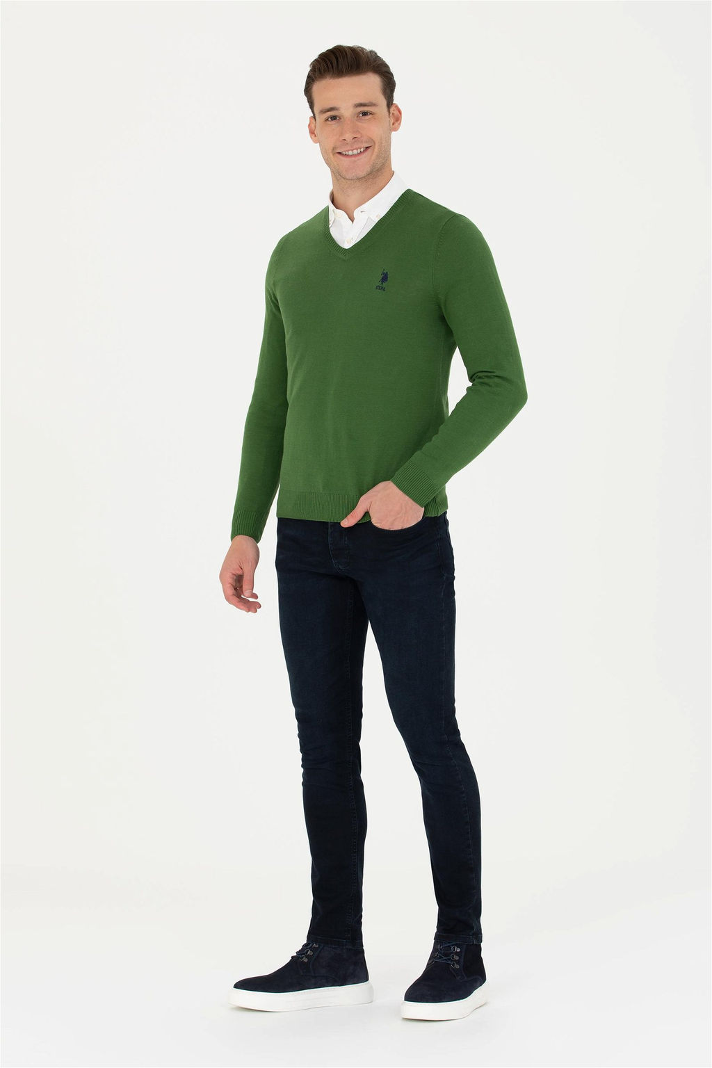 Мужской зеленый базовый свитер - U.s. polo assn фото 4