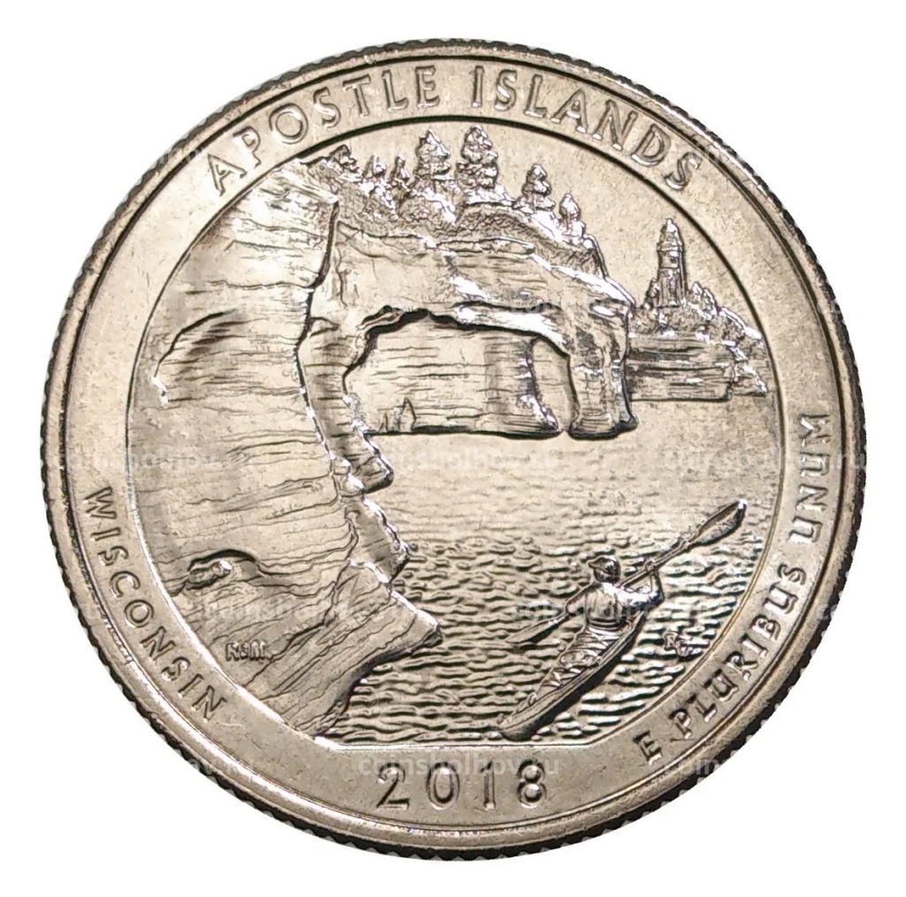 25 центов 2018 года D США Национальные парки №42 Национальное побережье Апостл-Айлендс