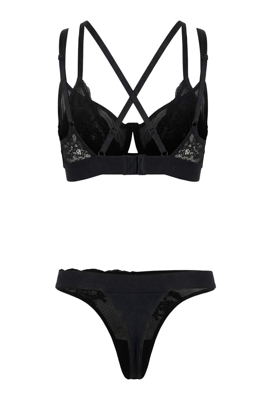 Siyah Dantel/Tul Capraz Baglama Detayl? Kaps?z Balenli Ic Camas?r? Tak?m? THMSS26CC00013 - Trendyolmilla фото 5