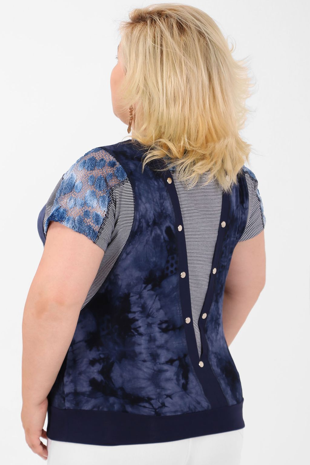 Футболка летняя женская синего цвета с коротким рукавом - Almond фото 2