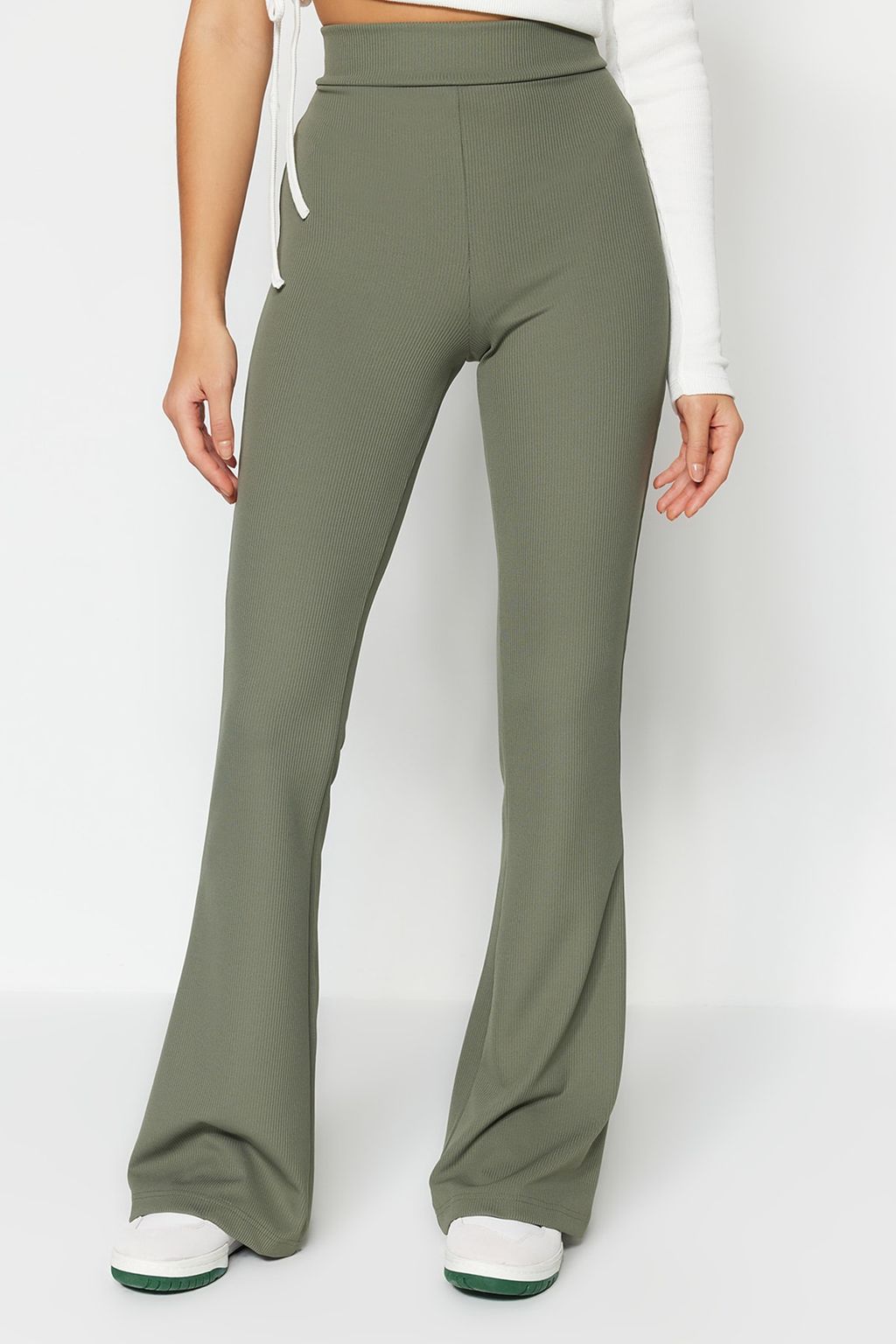 TRENDYOLMILLA Siyah Fitilli Flare/Ispanyol Paca Yuksek Bel Esnek Orme Tayt Pantolon TWOSS23PL00135  фото 4