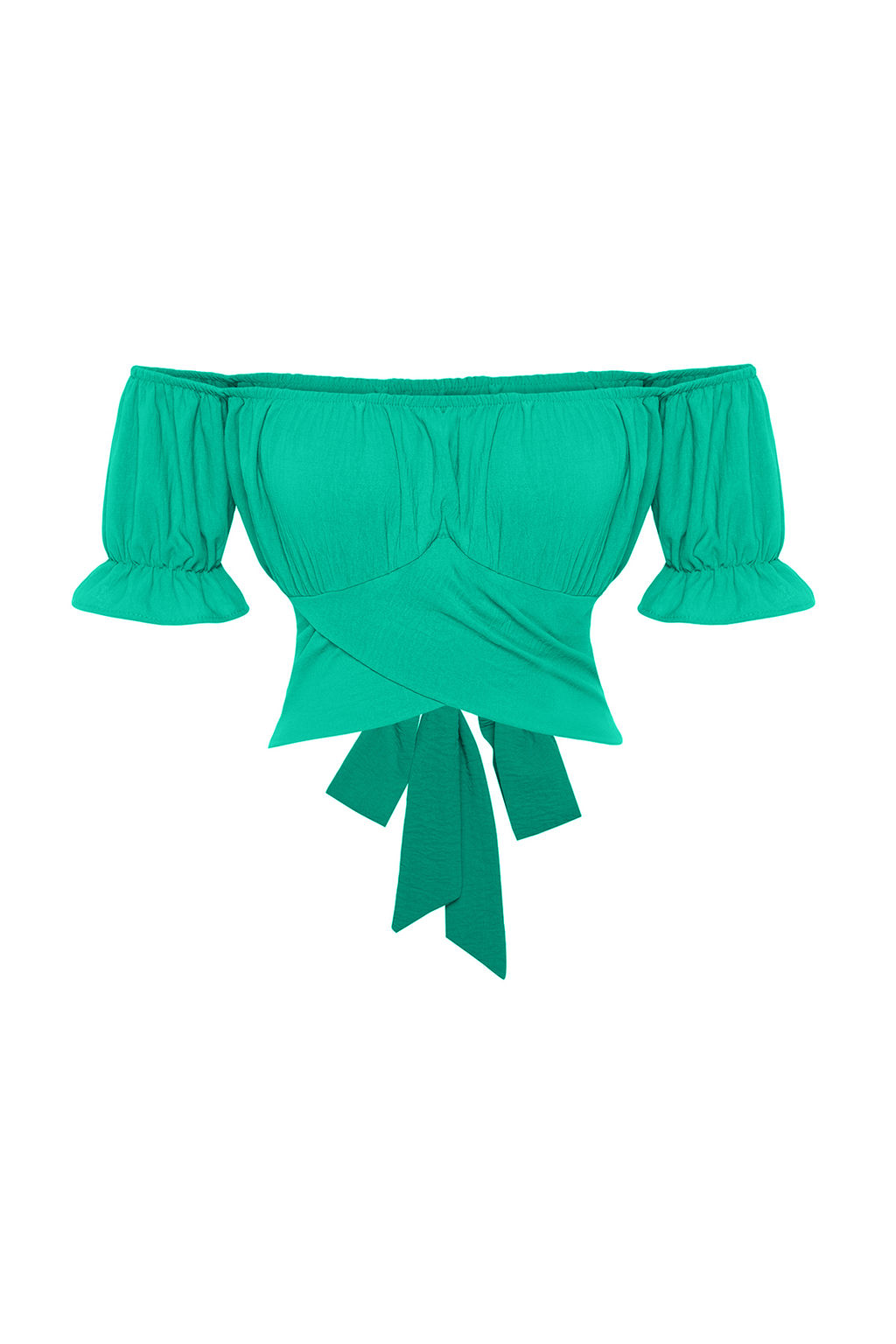 Yesil Baglama Detayl? Carmen Yaka Dokuma Bluz TWOSS21BZ0797