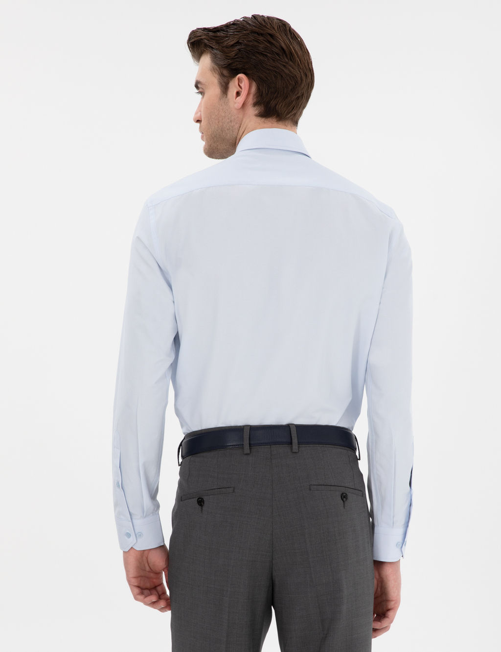 A__k Mavi Slim Fit Uzun Kollu Basic G_mlek