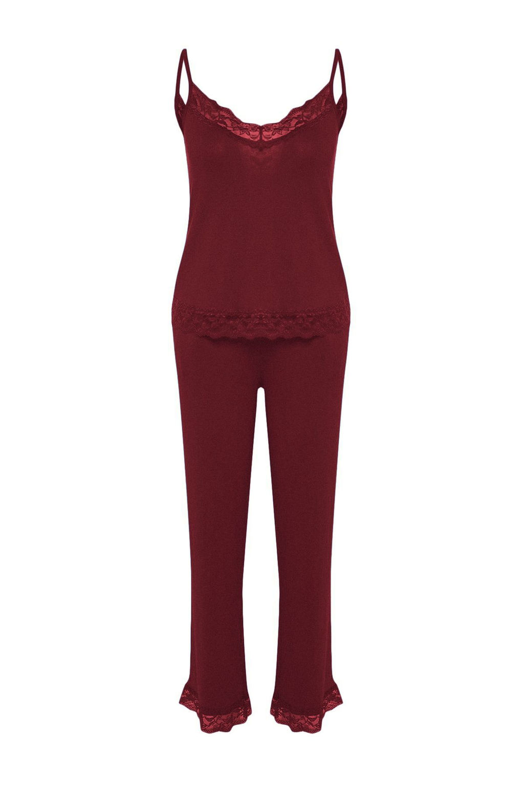 Trendyolmilla Siyah Dantelli ve Kurdele/Fiyonk Detayl? Ip Ask?l? Viskon Orme Pijama Tak?m? THMSS20PT0134  фото 23