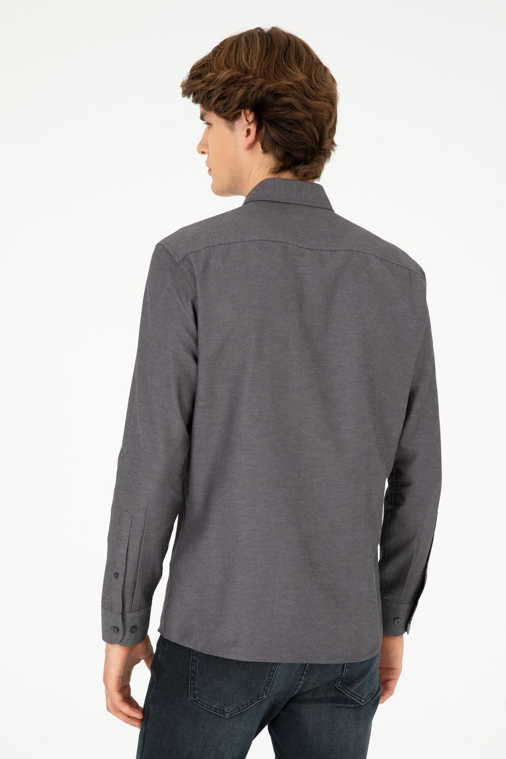 Мужская базовая рубашка антрацитового цвета с длинным рукавом - U.s. polo assn фото 5