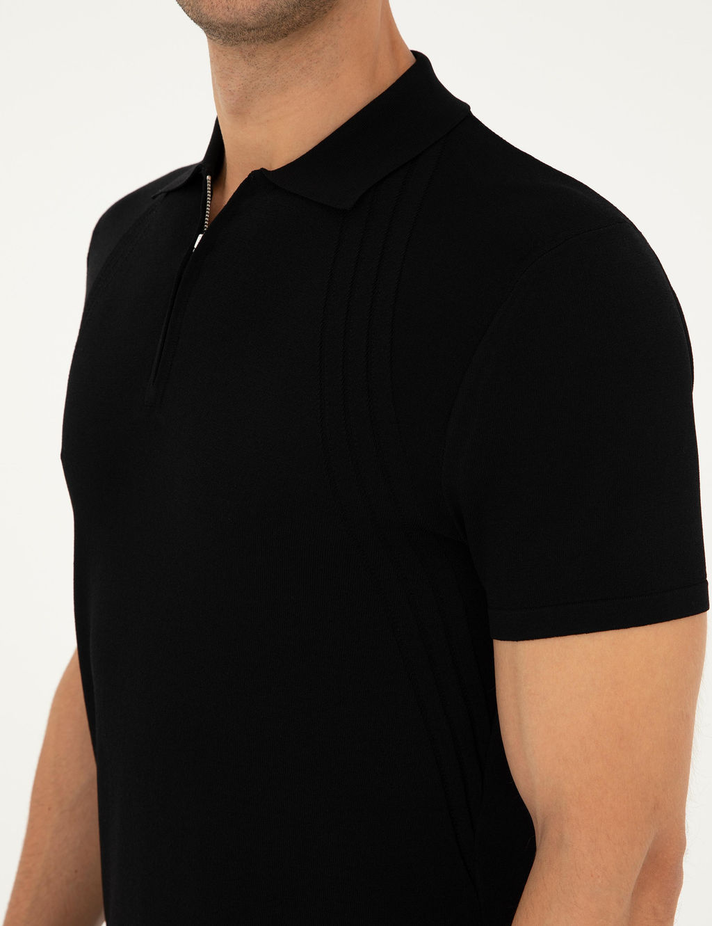 Siyah Slim Fit Fermuarl_ Polo Yaka Triko Ti__rt - Pierre cardin фото 7