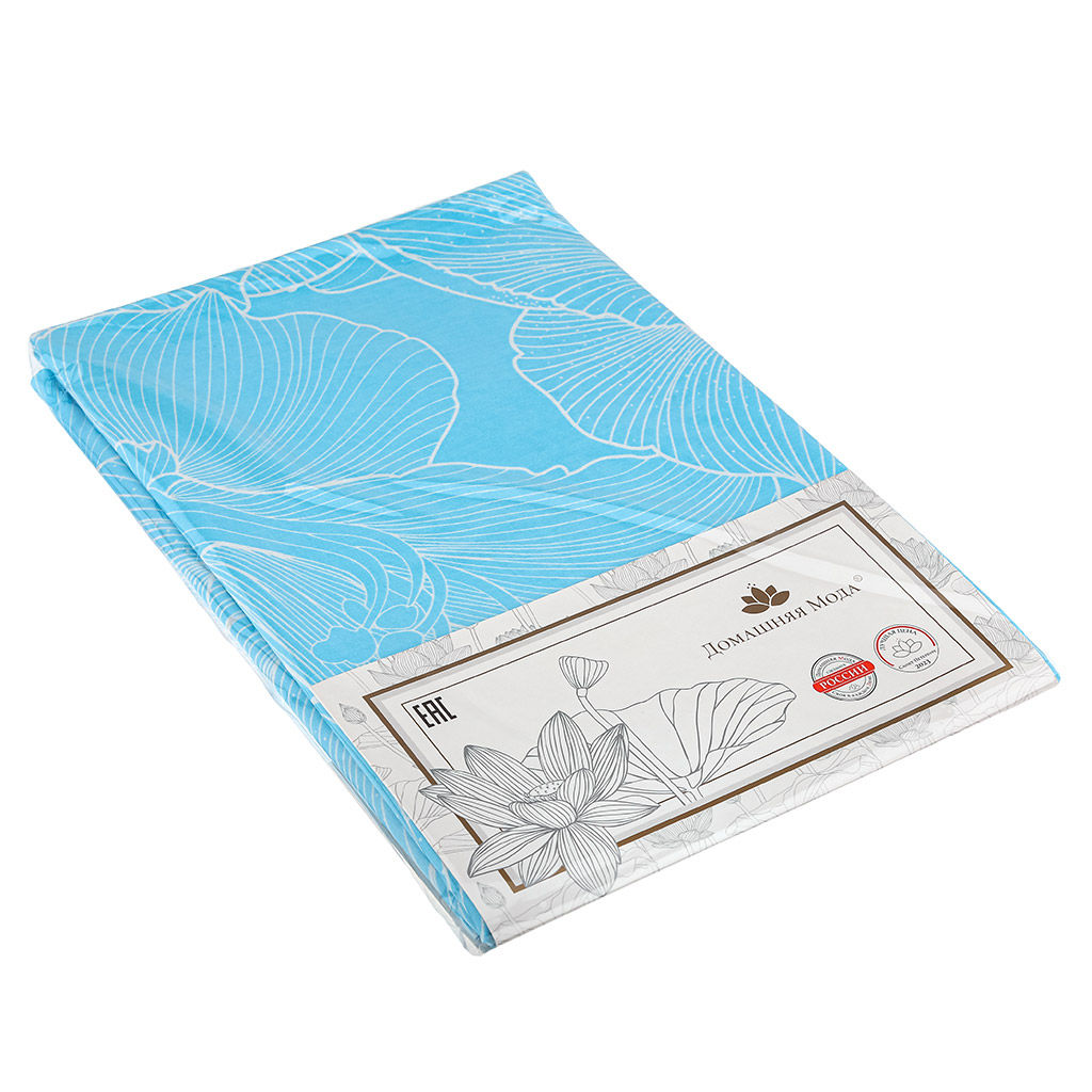 Простыня 2-х спальная "Аквилегия" голубой 180х220см, поплин 115г/м2, хлопок 100%, упаковка "классическая" ПВХ 28х41см, "Домашняя мода" (Россия)