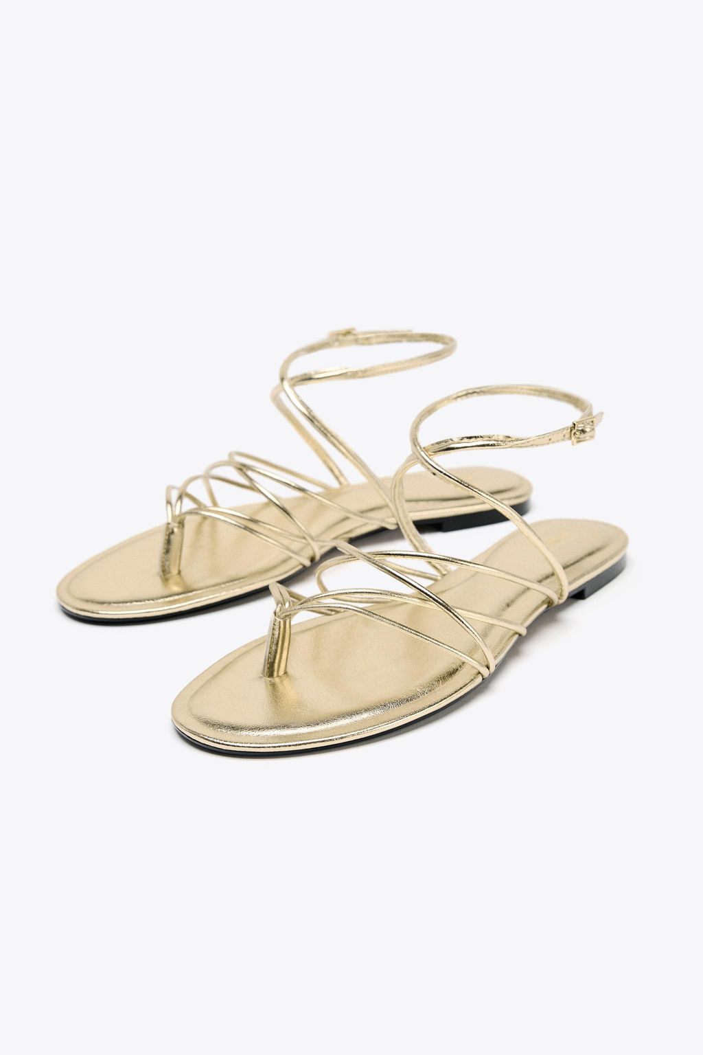 GOLD STRAPPY FLAT SANDALS - Zara фото 7