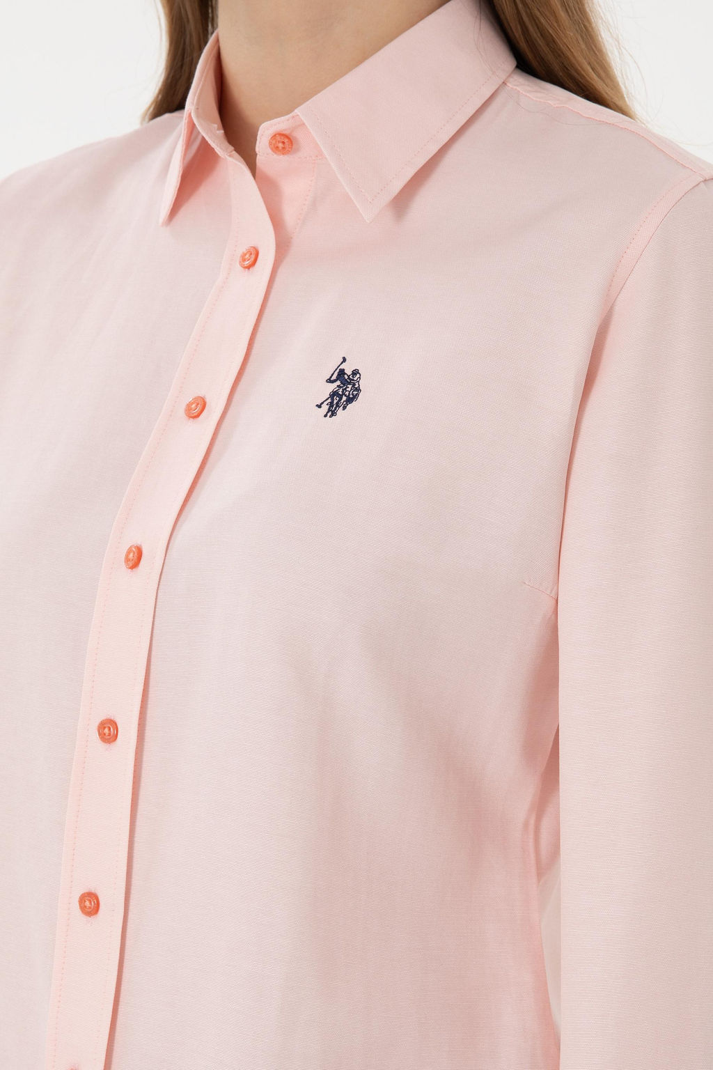 Женская базовая рубашка лососевого цвета с длинным рукавом Неожиданная скидка в корзине - U.s. polo assn фото 14