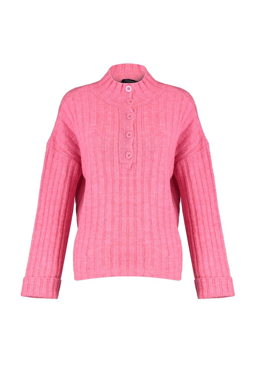 Pembe Genis Kal?p Yumusak Dokulu Dik Yaka Triko Kazak TWOAW21KZ0783