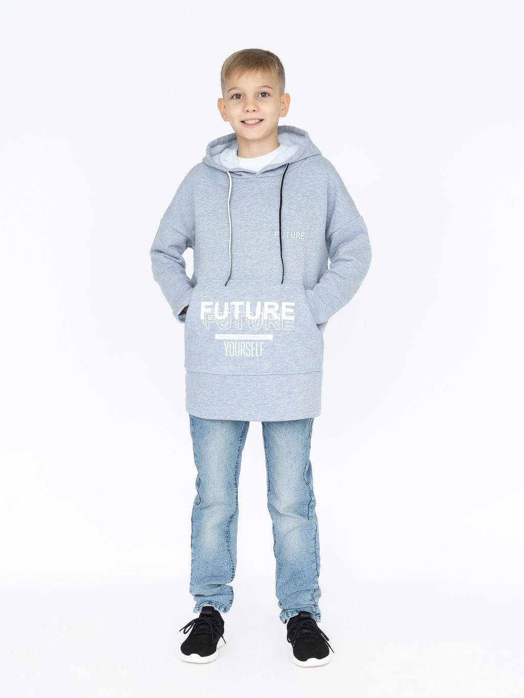 Толстовка детская с капюшоном серая Future