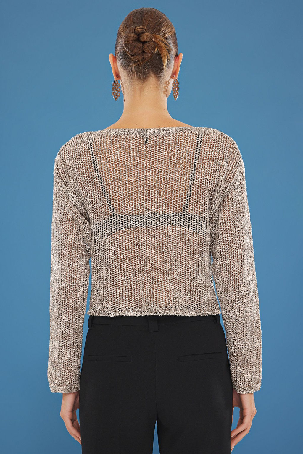 Vizon Kay?k Yaka Payetli Kazak TWOSS25KZ00003 - Trendyolmilla фото 6