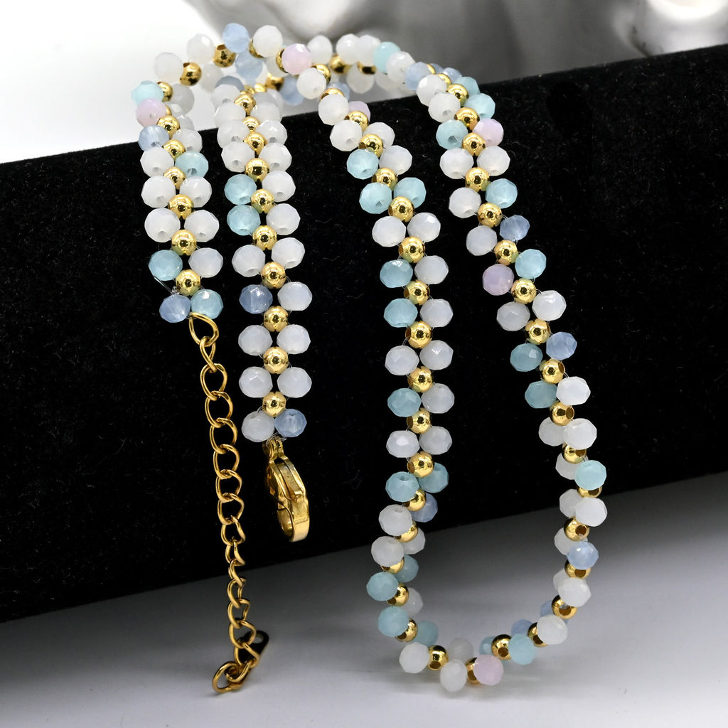 Чокер плетеный из циркона шарик 3мм цвет голубой, 36см