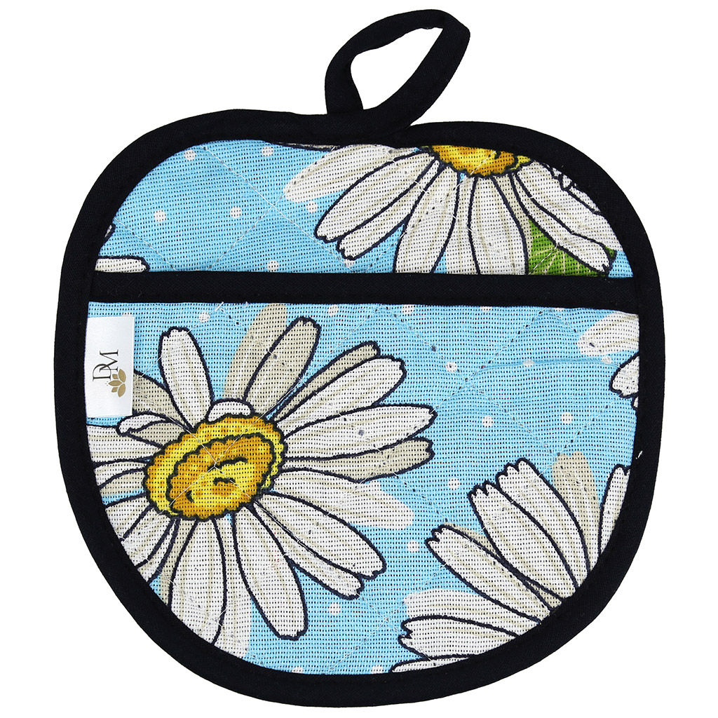 Прихватка с запахом 19х19см Душистая ромашка, вид 4, форма Яблоко, рогожка 171г/м2, хлопок 100%, наполнитель - ватин 280г/м2, на пластмассовом подвесе, Домашняя мода (Россия)  фото 2