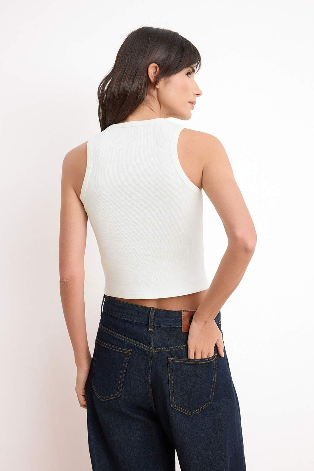 Ekru Bask?l? Fitted/Vucuda Oturan Halter Yaka Kolsuz Fitilli Esnek Orme Atlet TWOSS26AL00039 - Trendyolmilla фото 4