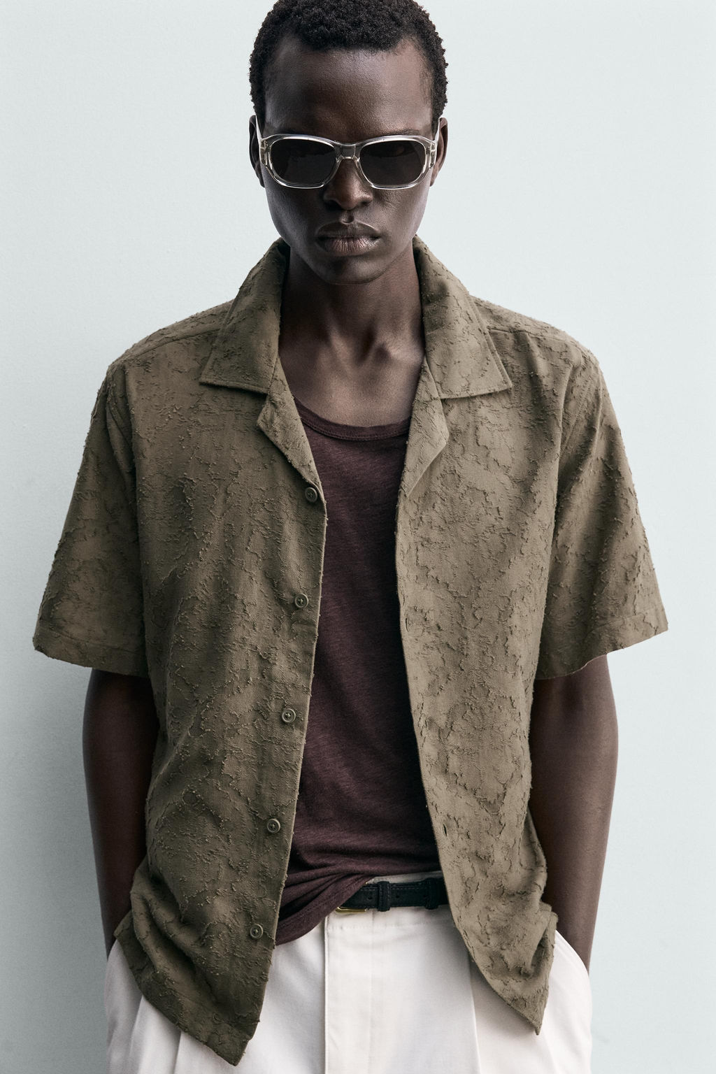 CAMISA RELAXED FIT JACQUARD TEXTURA / kaki-med - Zara фото 6